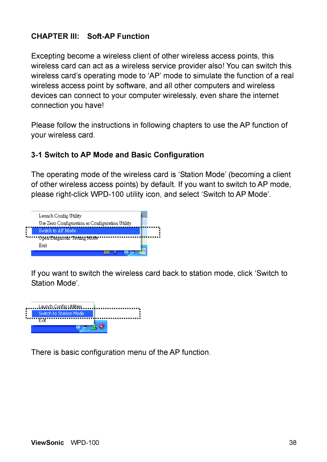 ViewSonic VS13789 manual Chapter III Soft-AP Function, Switch to AP Mode and Basic Configuration 