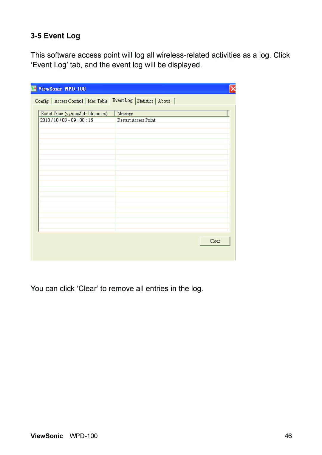 ViewSonic VS13789 manual Event Log 