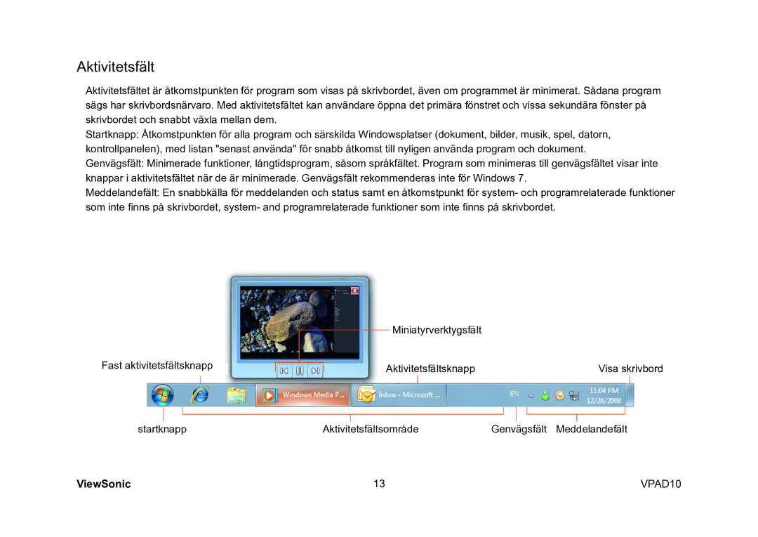 ViewSonic VS13790 manual Aktivitetsfält 