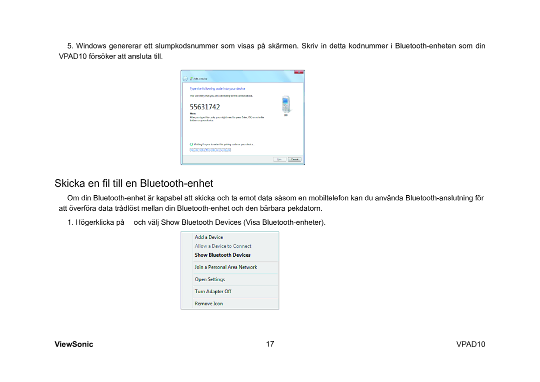 ViewSonic VS13790 manual Skicka en fil till en Bluetooth-enhet 