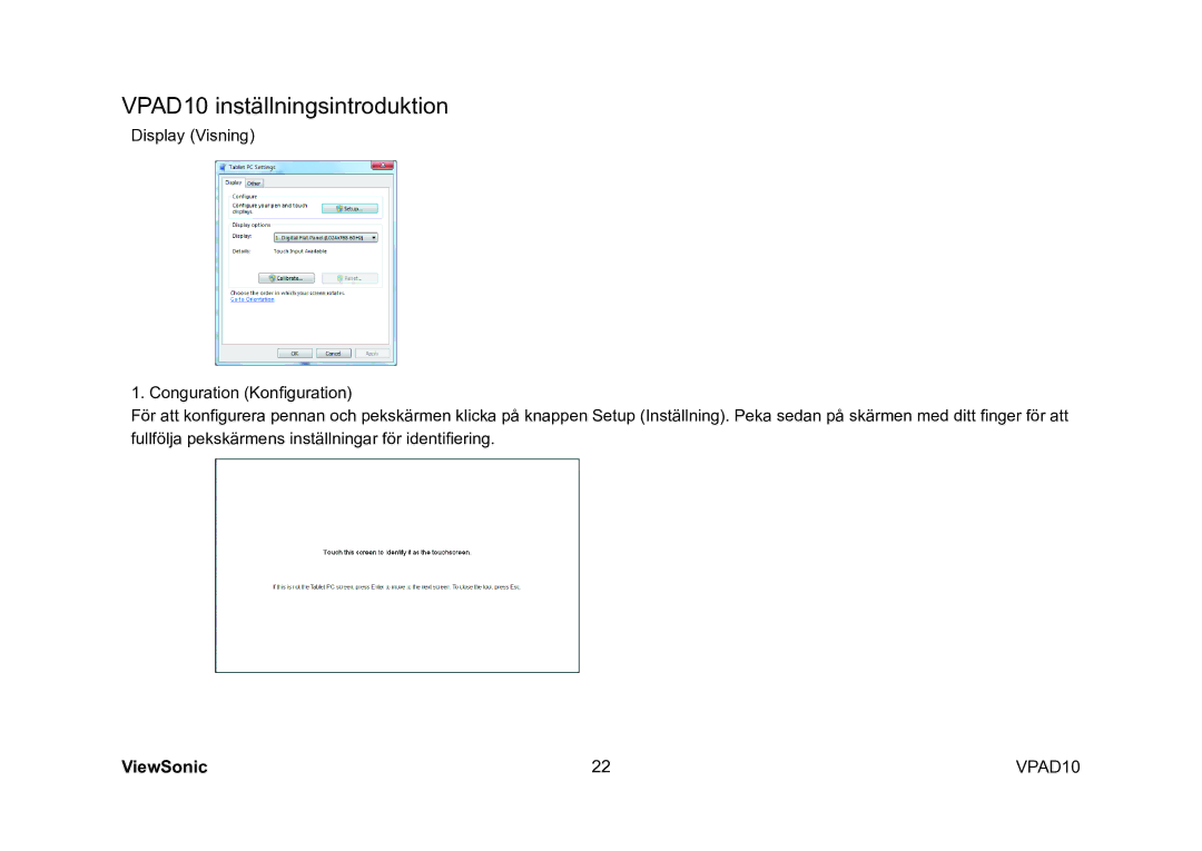 ViewSonic VS13790 manual VPAD10 inställningsintroduktion 