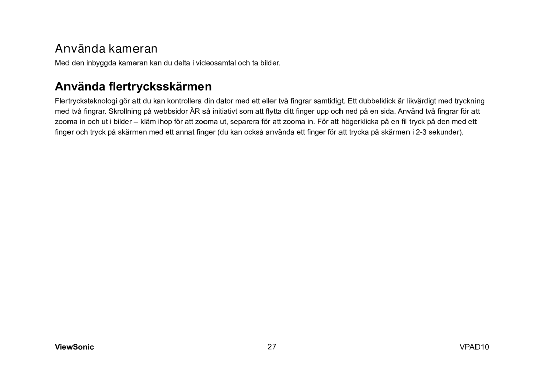 ViewSonic VS13790 manual Använda kameran, Använda flertrycksskärmen 