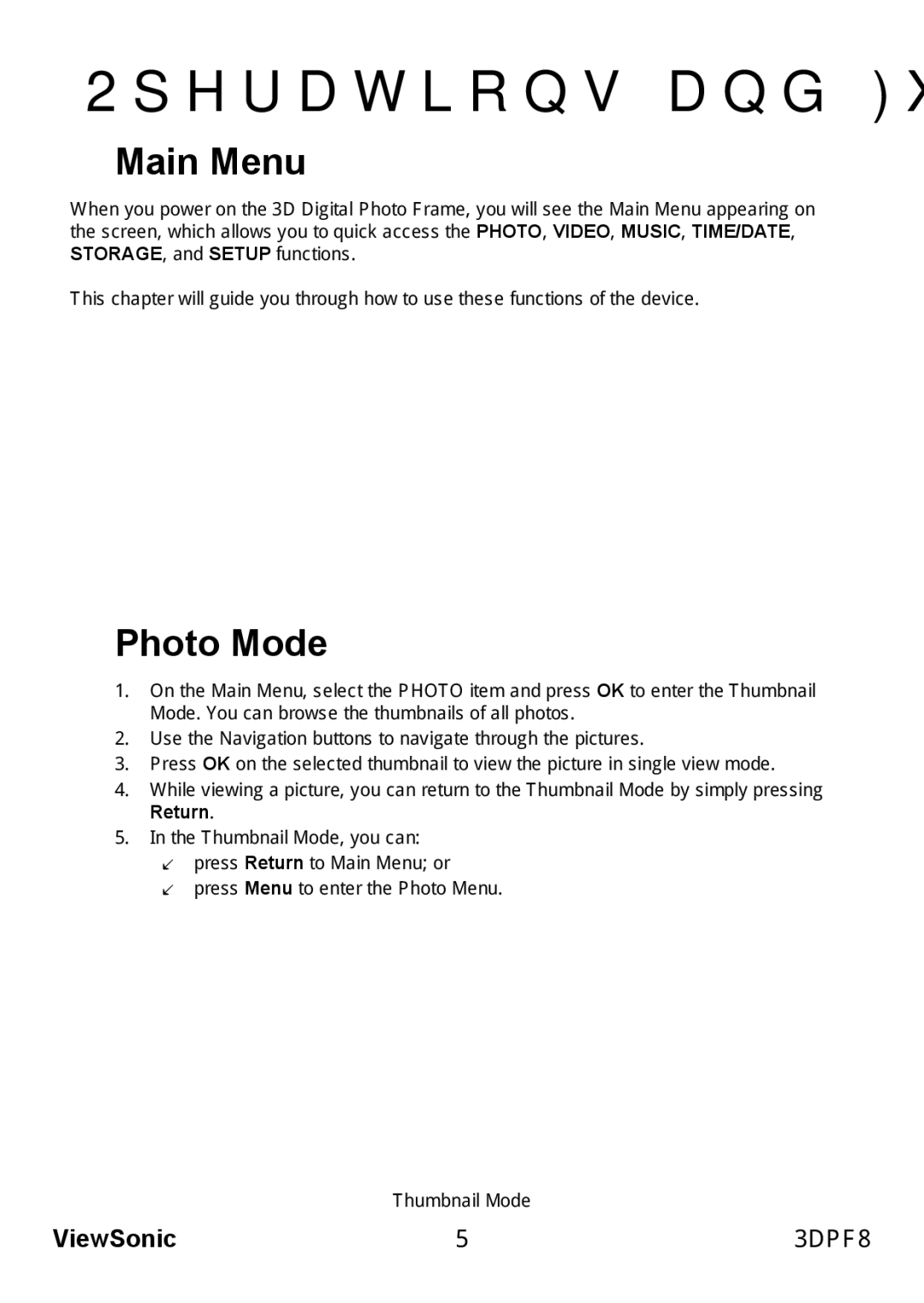 ViewSonic VS13808 manual Operations and Functions, Main Menu, Photo Mode 