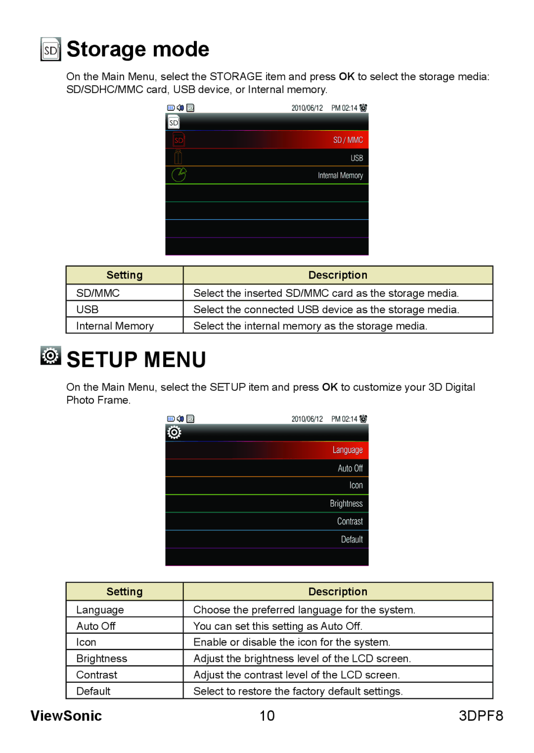 ViewSonic VS13808 manual Storage mode, Sd/Mmc, Usb 