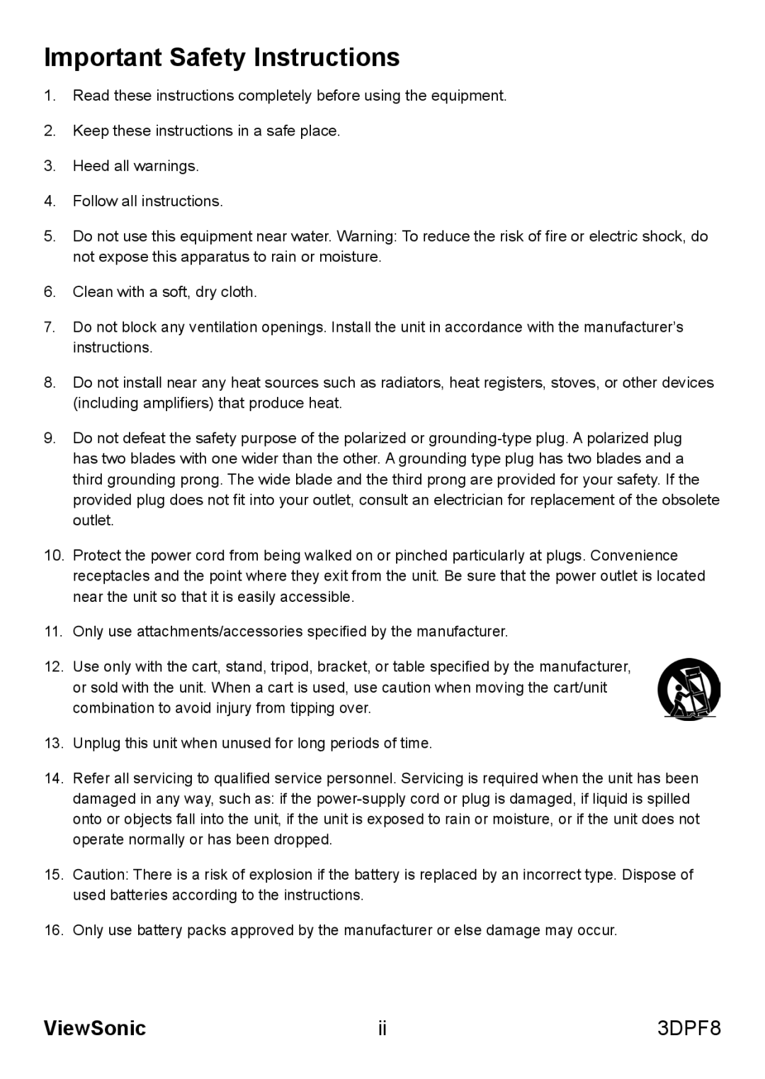 ViewSonic VS13808 manual Important Safety Instructions 