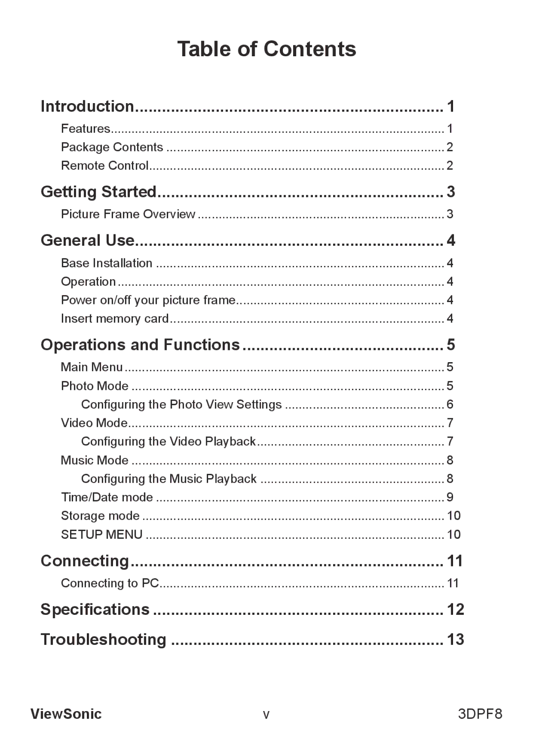 ViewSonic VS13808 manual Table of Contents 