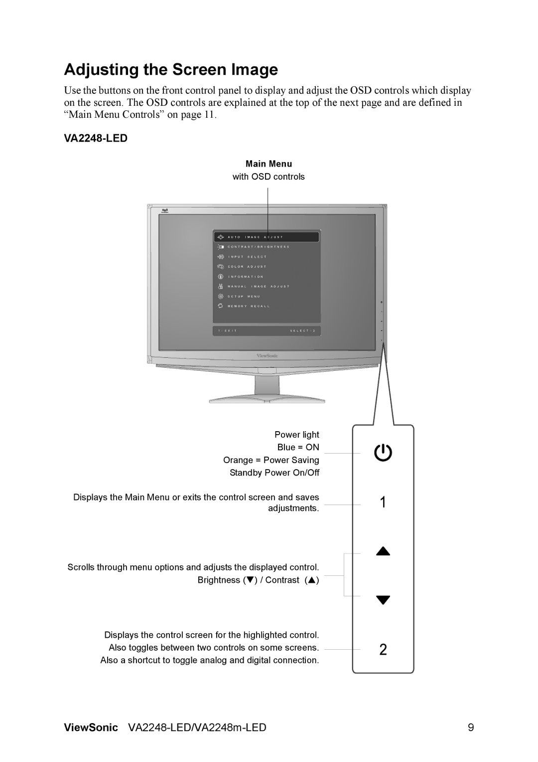 ViewSonic VS13818 warranty Adjusting the Screen Image, VA2248-LED 