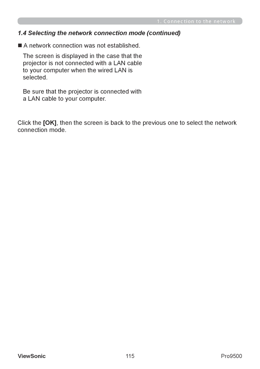 ViewSonic VS13835 warranty Selecting the network connection mode, 115 