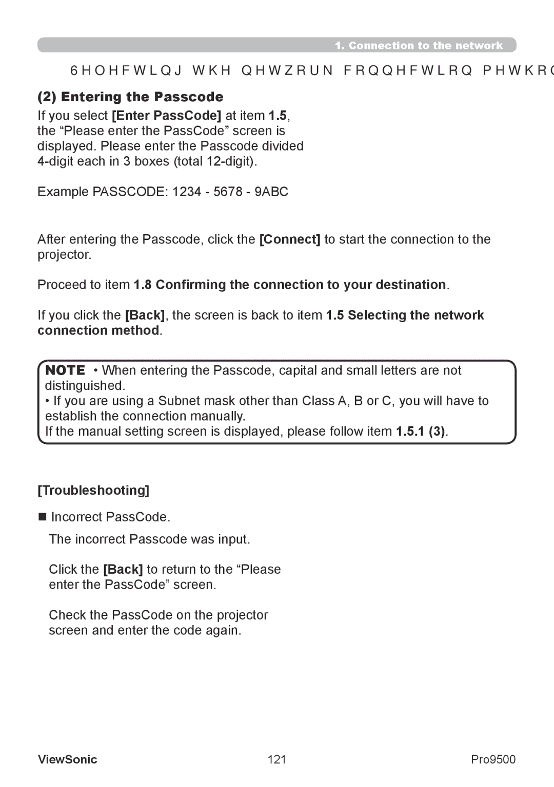 ViewSonic VS13835 warranty Entering the Passcode, 121 