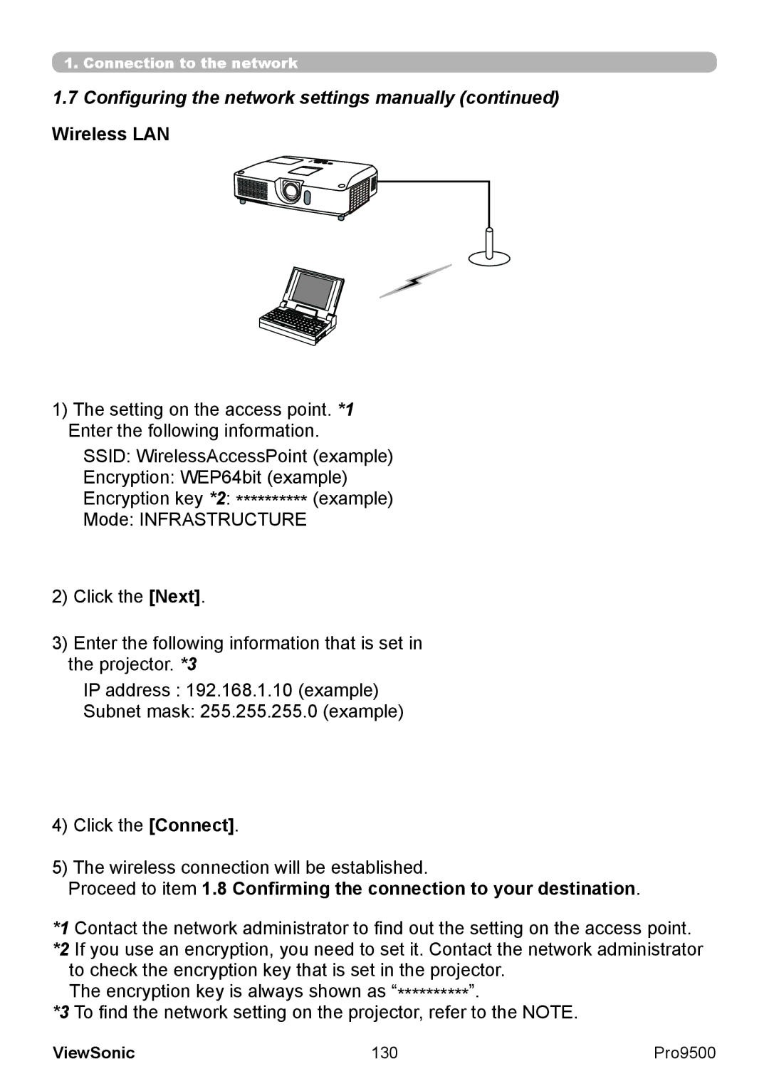 ViewSonic VS13835 warranty Configuring the network settings manually Wireless LAN, 130 