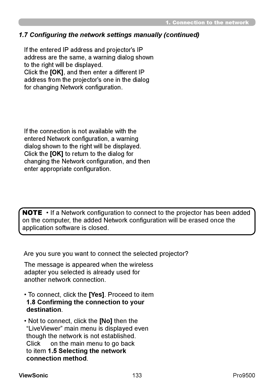 ViewSonic VS13835 warranty Confirming the connection to your destination, 133 