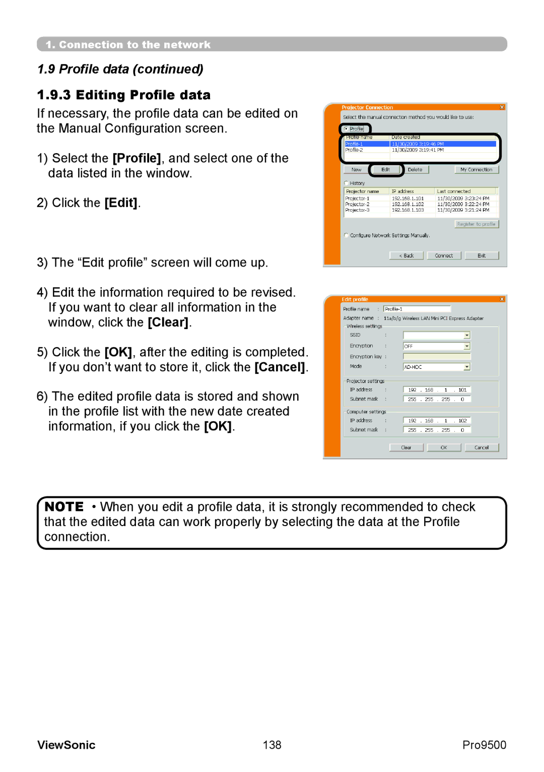 ViewSonic VS13835 warranty Editing Profile data 