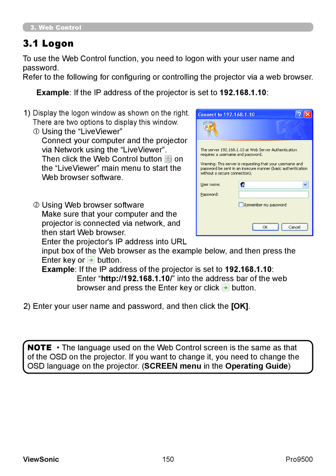 ViewSonic VS13835 warranty Logon, 150 