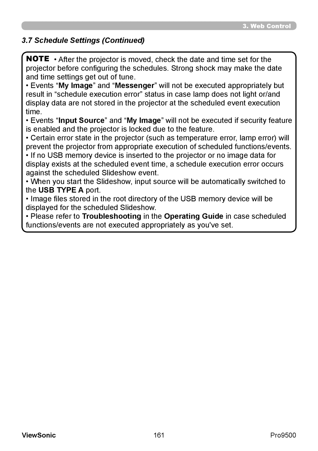 ViewSonic VS13835 warranty Schedule Settings, 161 