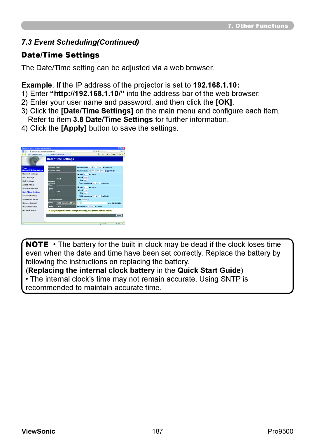 ViewSonic VS13835 warranty Date/Time Settings, 187 