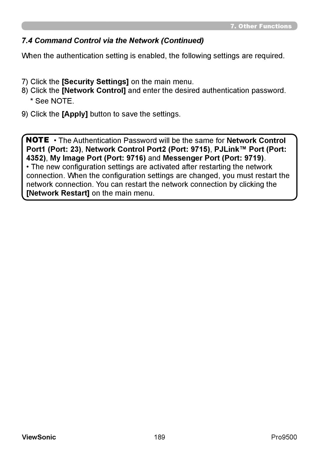 ViewSonic VS13835 warranty Command Control via the Network, 189 