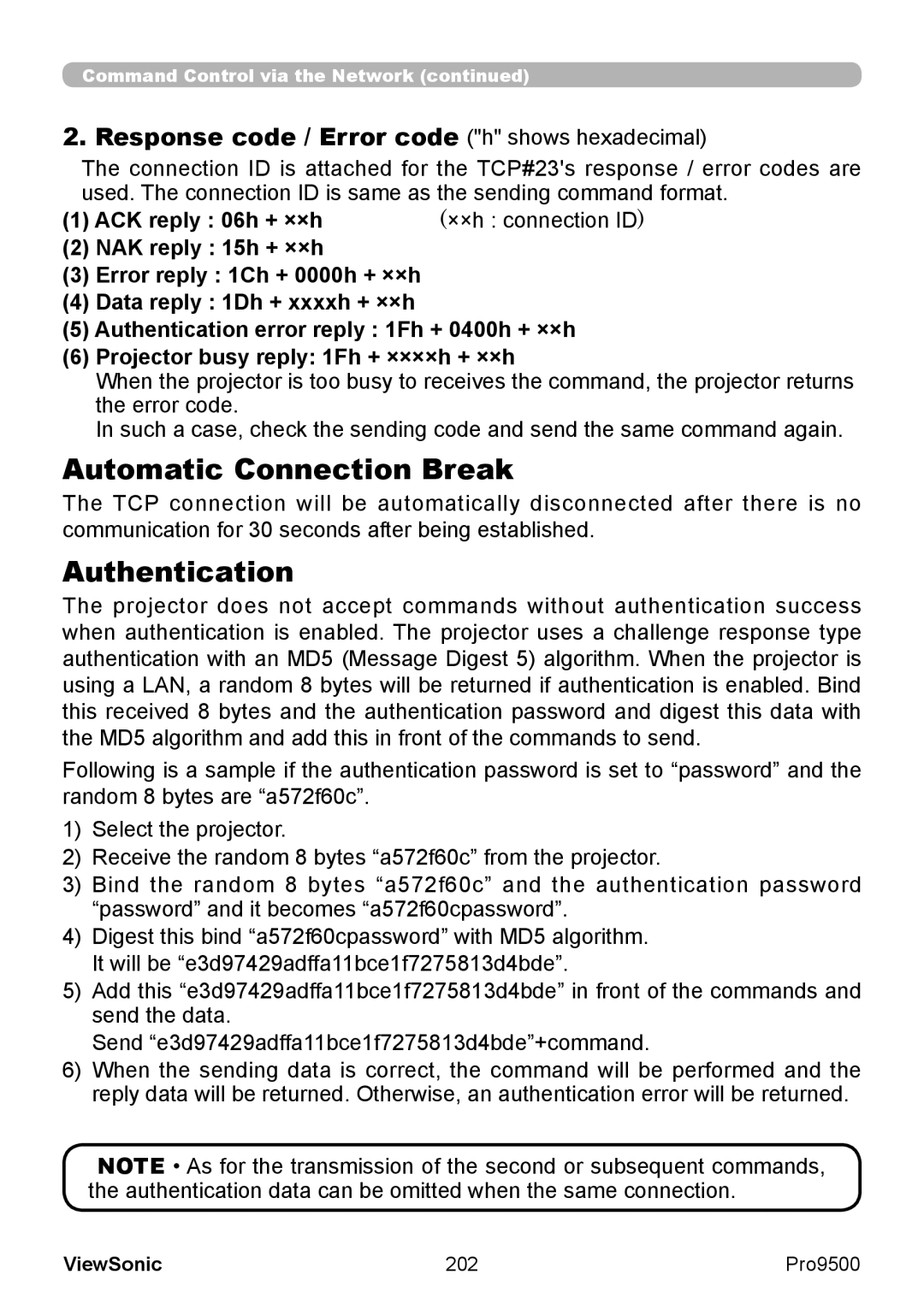 ViewSonic VS13835 warranty ACK reply 06h + ××h, ××h connection ID, 202 