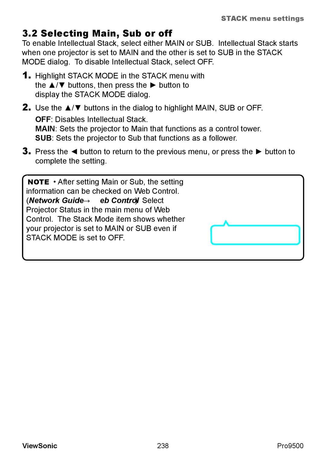 ViewSonic VS13835 warranty Selecting Main, Sub or off, 238 