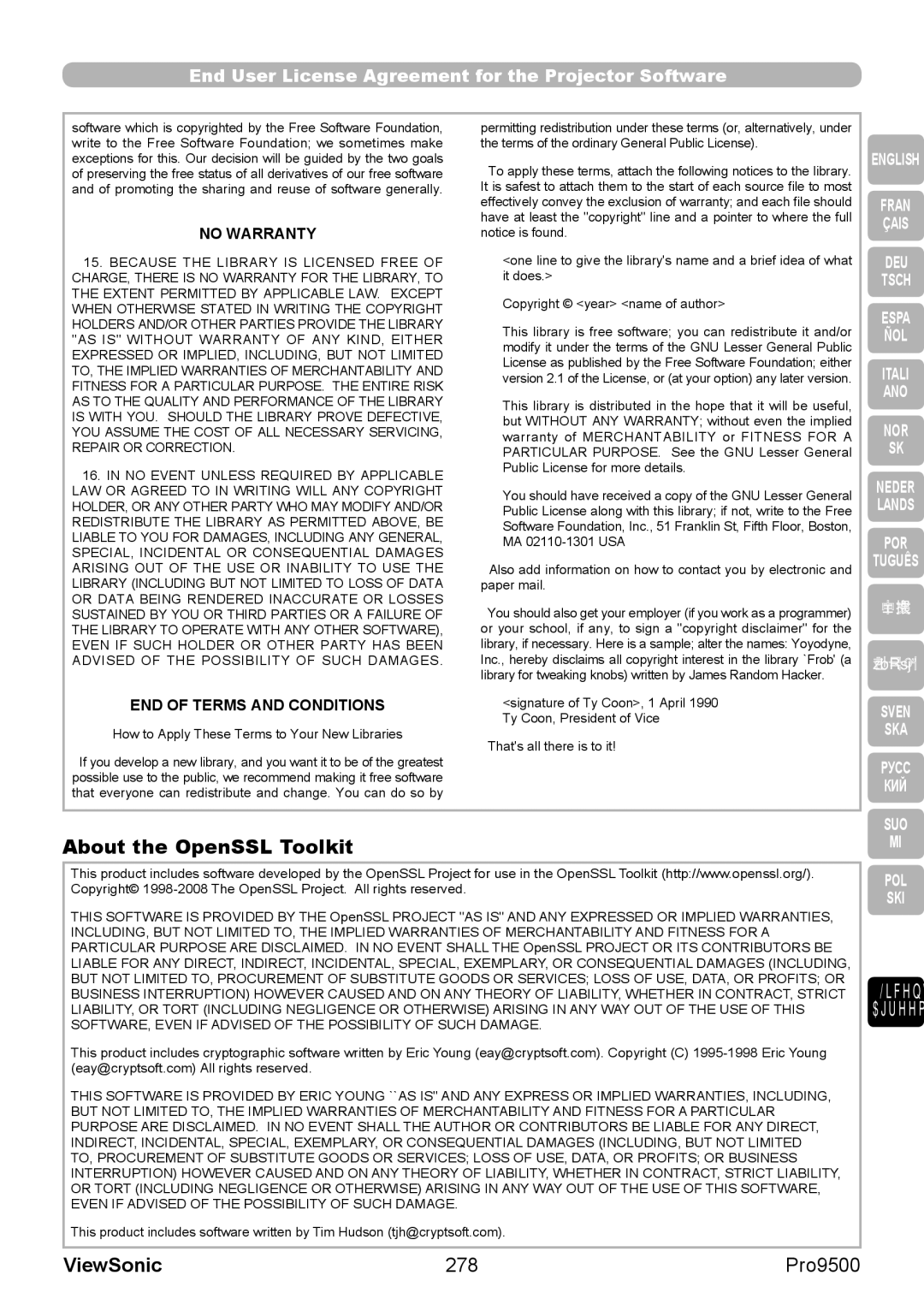 ViewSonic VS13835 warranty About the OpenSSL Toolkit, 278 