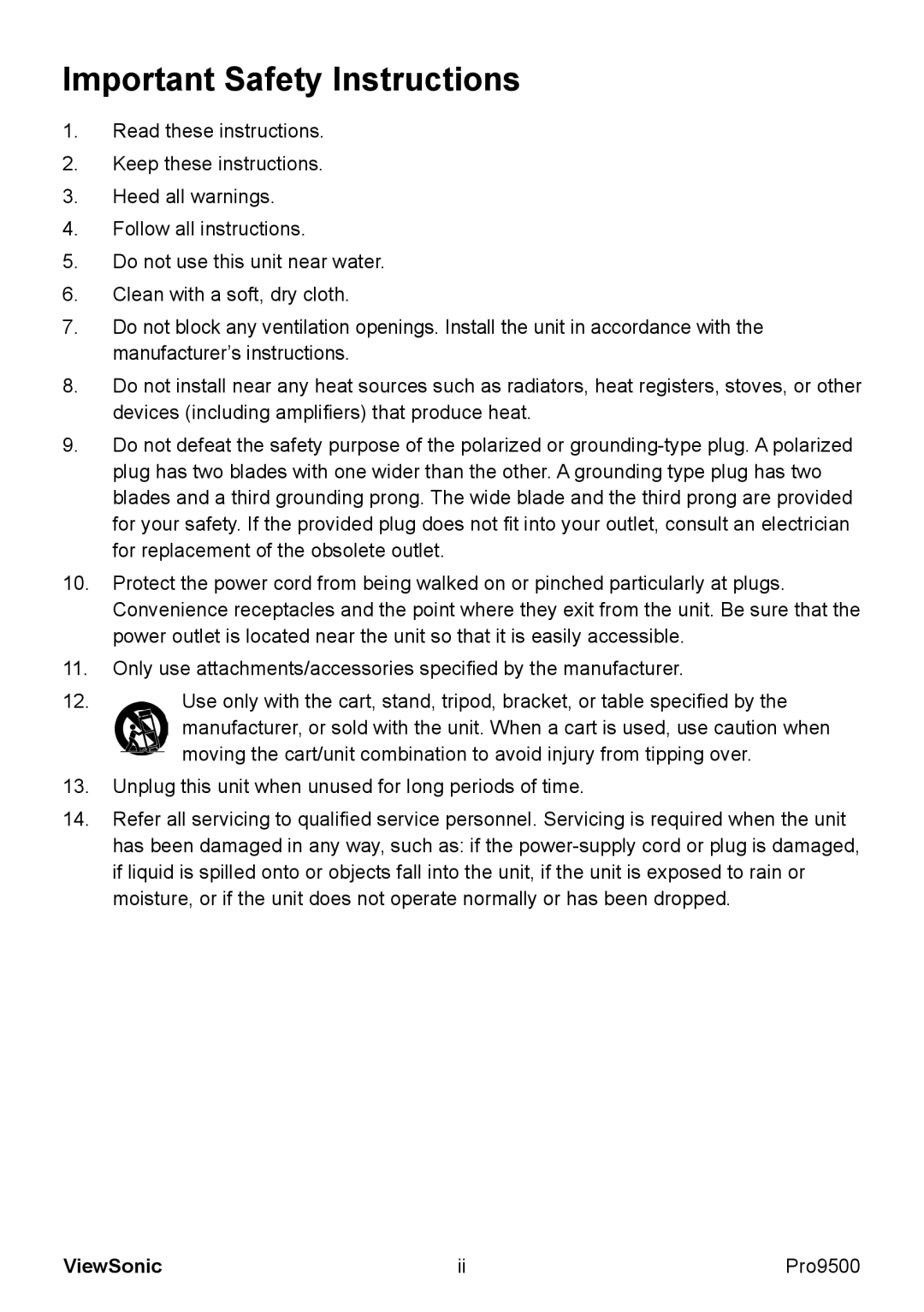 ViewSonic VS13835 warranty Important Safety Instructions 