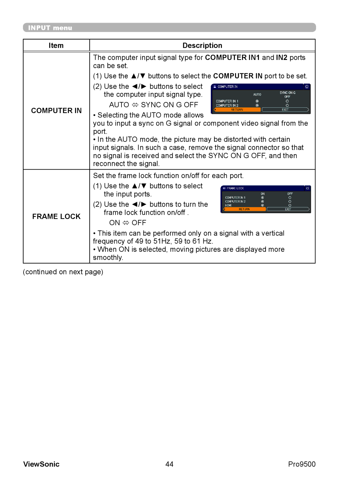 ViewSonic VS13835 warranty Computer, Frame Lock 