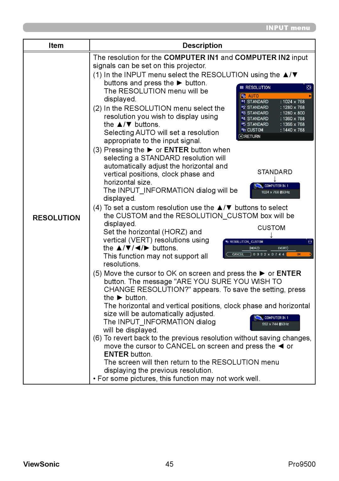 ViewSonic VS13835 warranty Resolution 