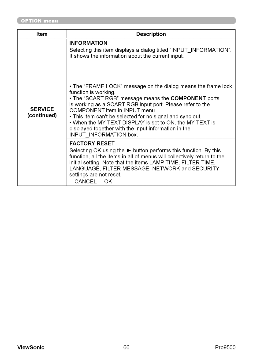 ViewSonic VS13835 warranty Information, Factory Reset 