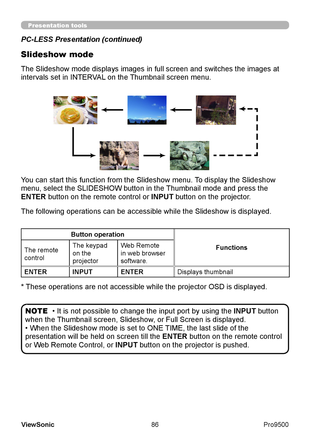 ViewSonic VS13835 warranty Slideshow mode, Control Projector Software 