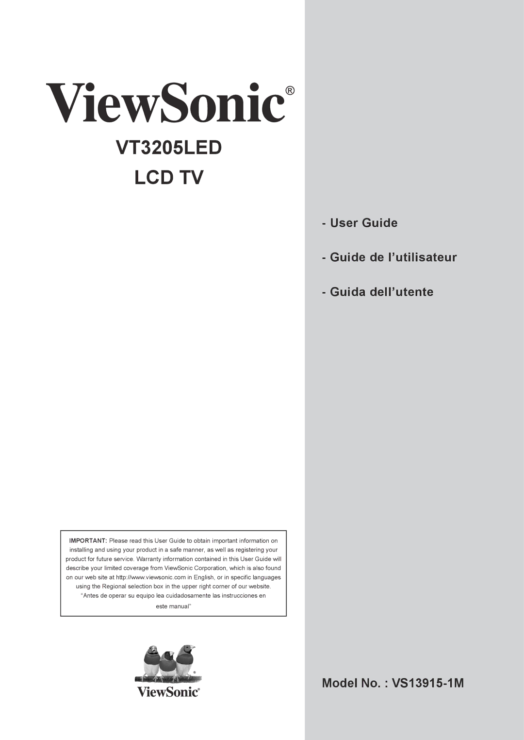 ViewSonic VS13915-1M warranty VT3205LED LCD TV 