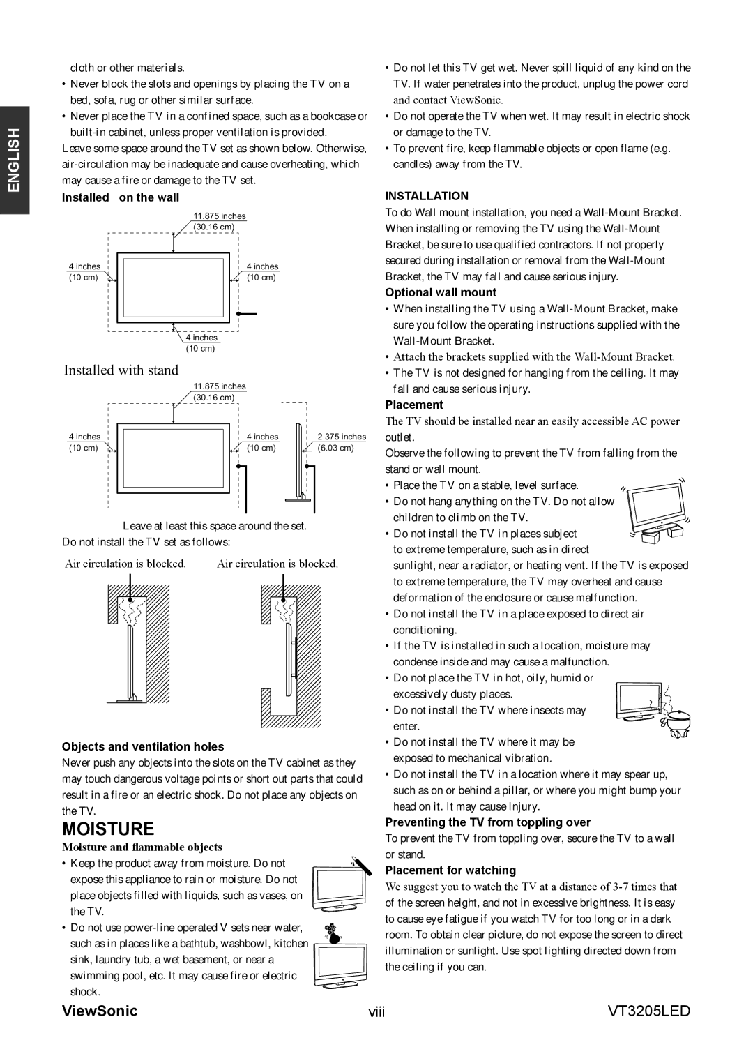 ViewSonic VS13915-1M warranty Moisture 