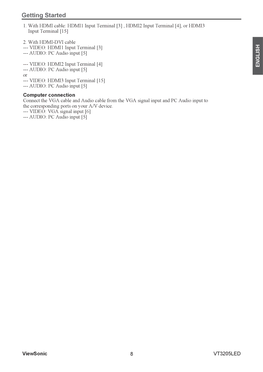 ViewSonic VS13915-1M warranty Computer connection 