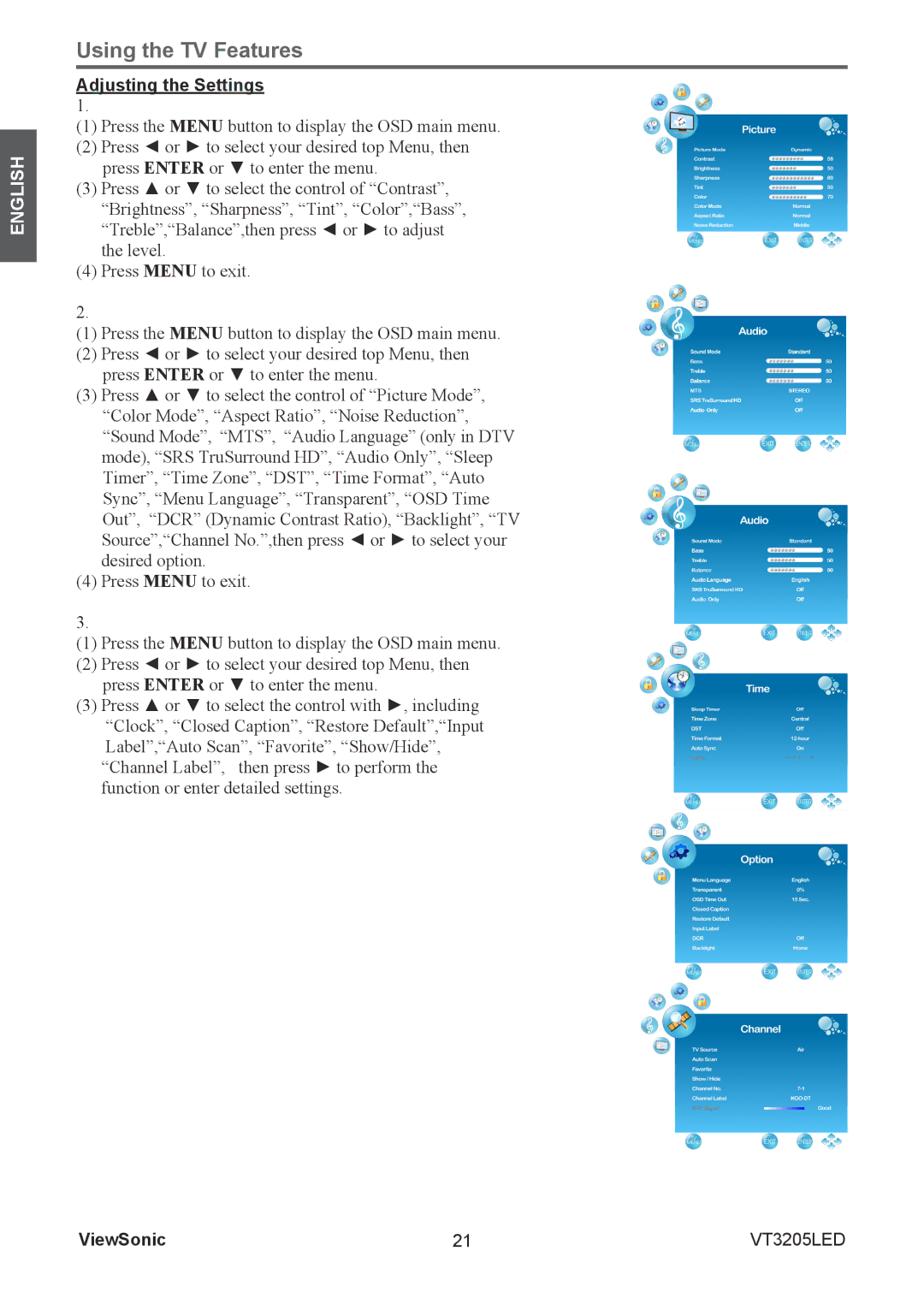 ViewSonic VS13915-1M warranty Using the TV Features 