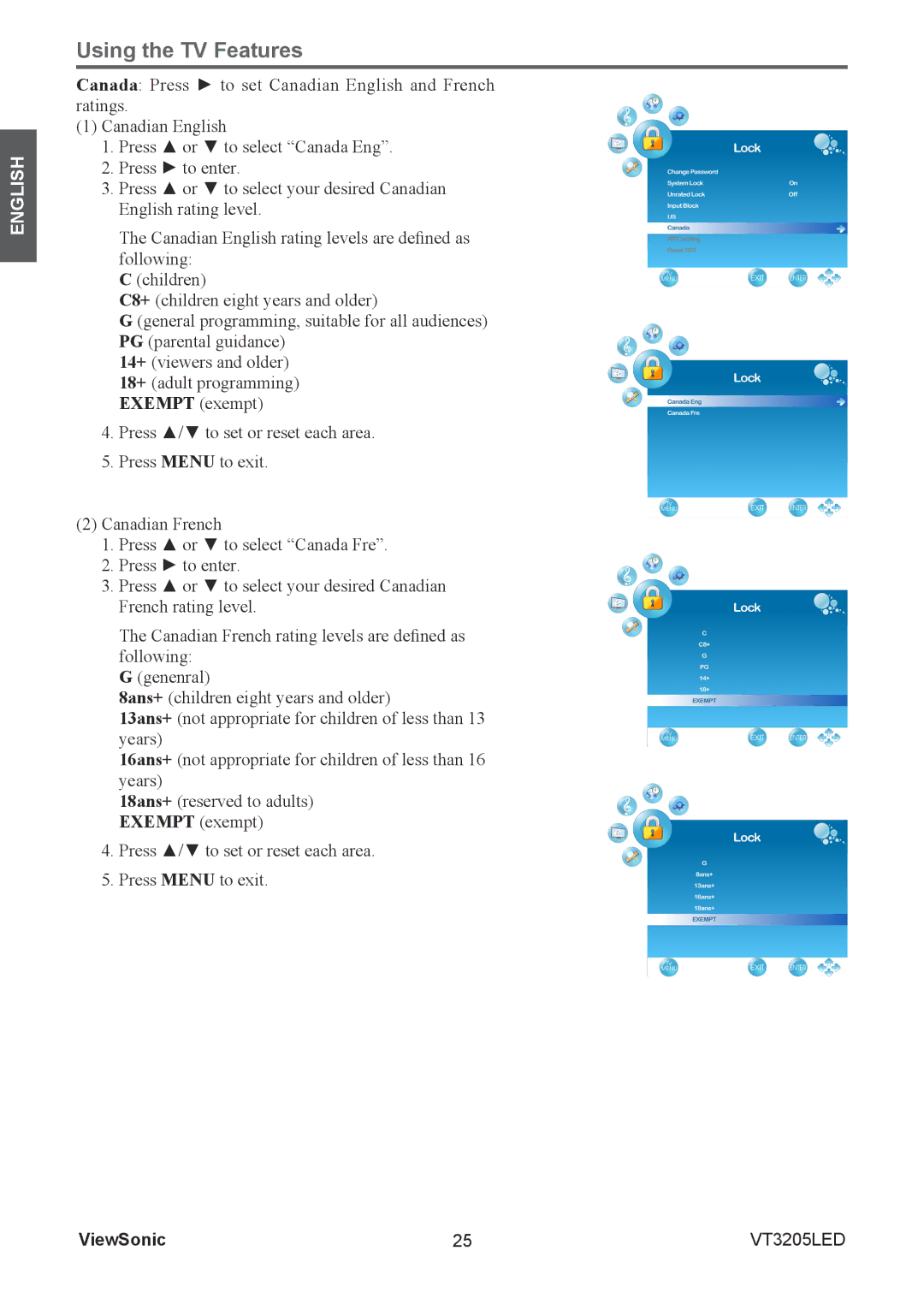 ViewSonic VS13915-1M warranty Using the TV Features 