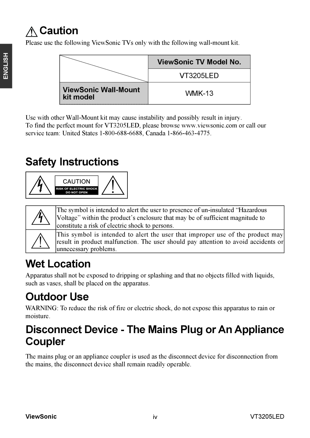 ViewSonic VS13915-1M warranty Safety Instructions 