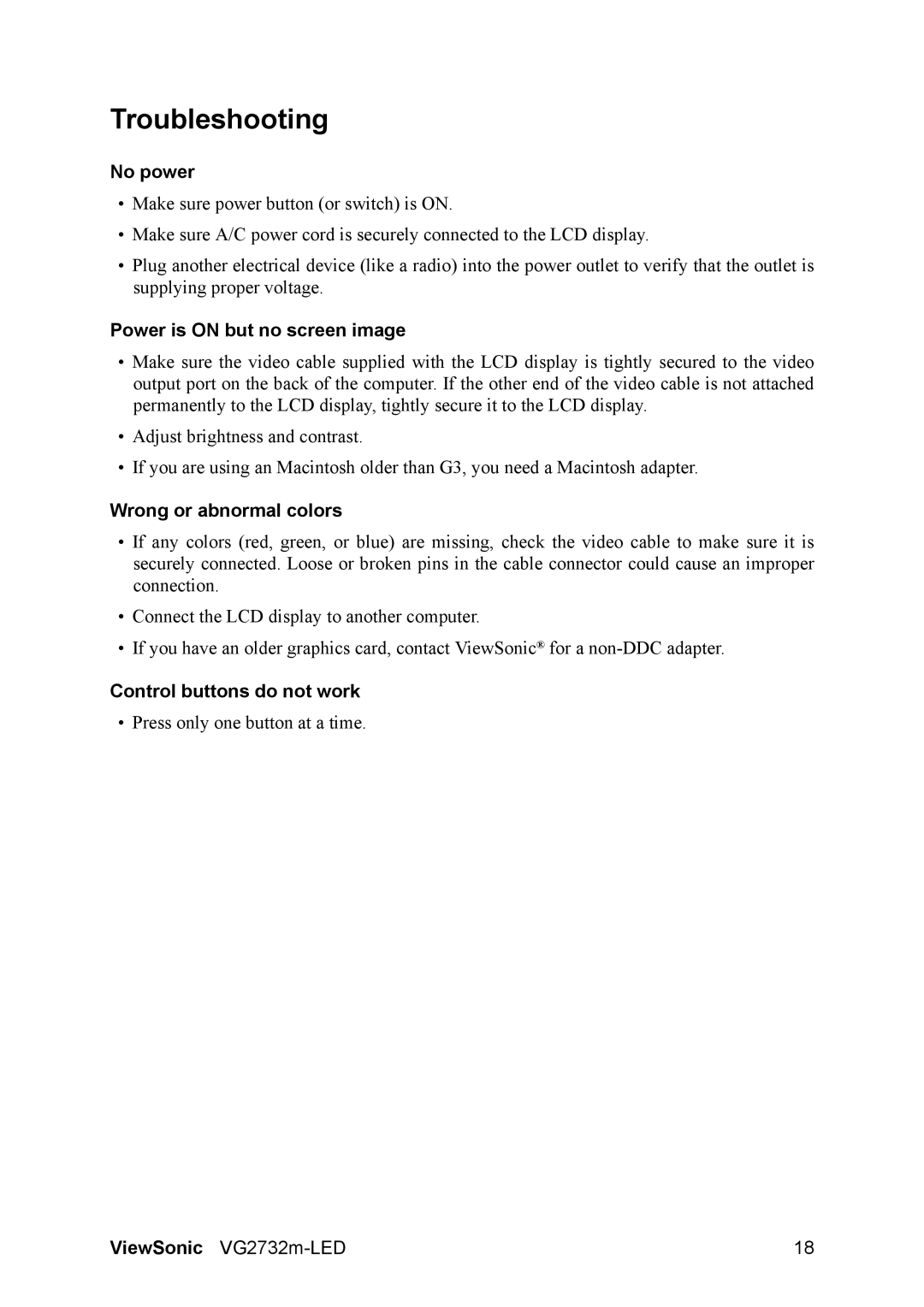 ViewSonic VS14102 warranty Troubleshooting, No power 