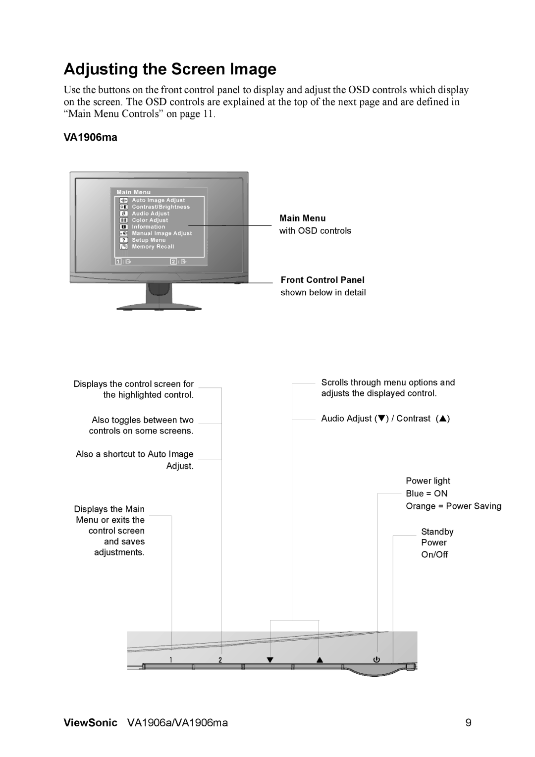 ViewSonic VS14151, VS14120 warranty Adjusting the Screen Image, VA1906ma 