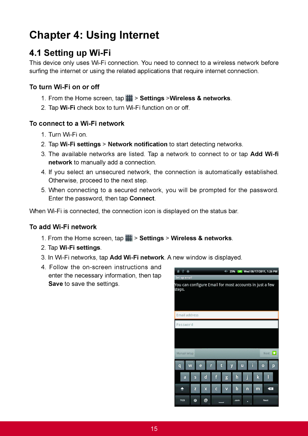 ViewSonic VS14359 warranty Using Internet, Setting up Wi-Fi, To turn Wi-Fi on or off, To connect to a Wi-Fi network 