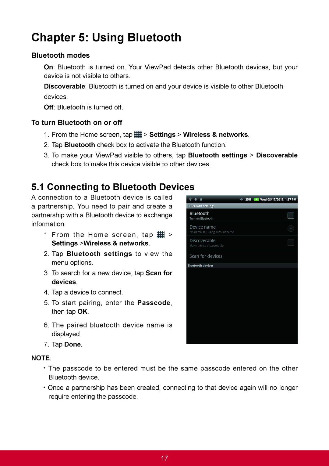 ViewSonic VS14359 warranty Using Bluetooth, Connecting to Bluetooth Devices, Bluetooth modes, To turn Bluetooth on or off 