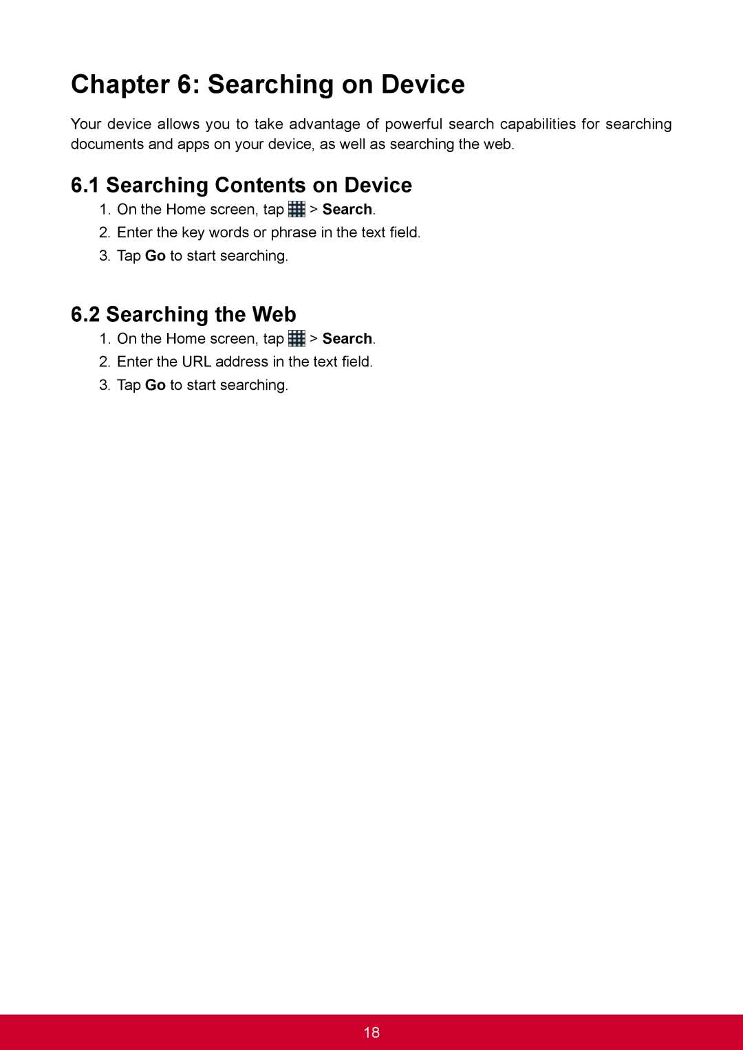 ViewSonic VS14359 warranty Searching on Device, Searching Contents on Device, Searching the Web 