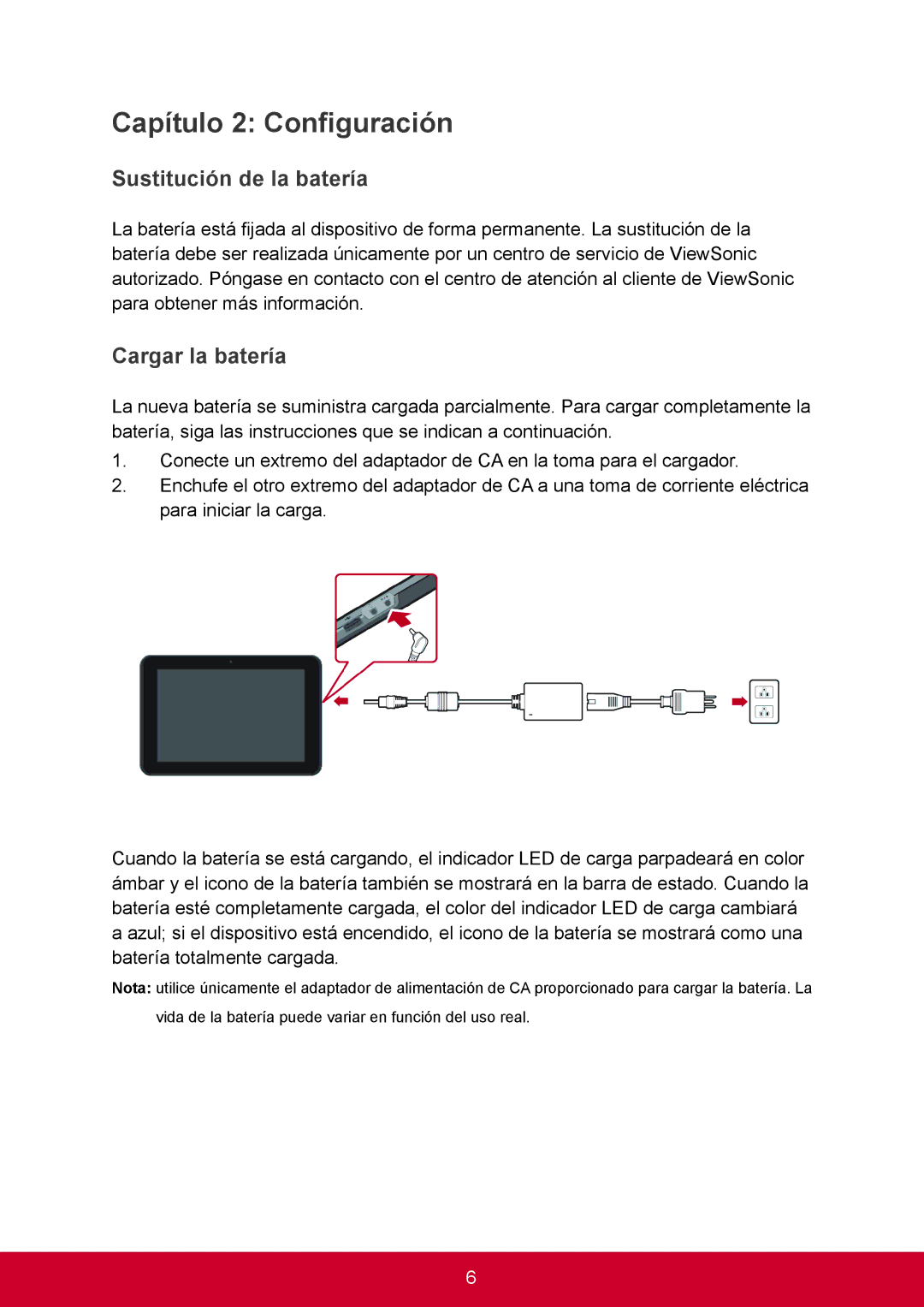 ViewSonic VS14406 manual Sustitución de la batería, Cargar la batería 