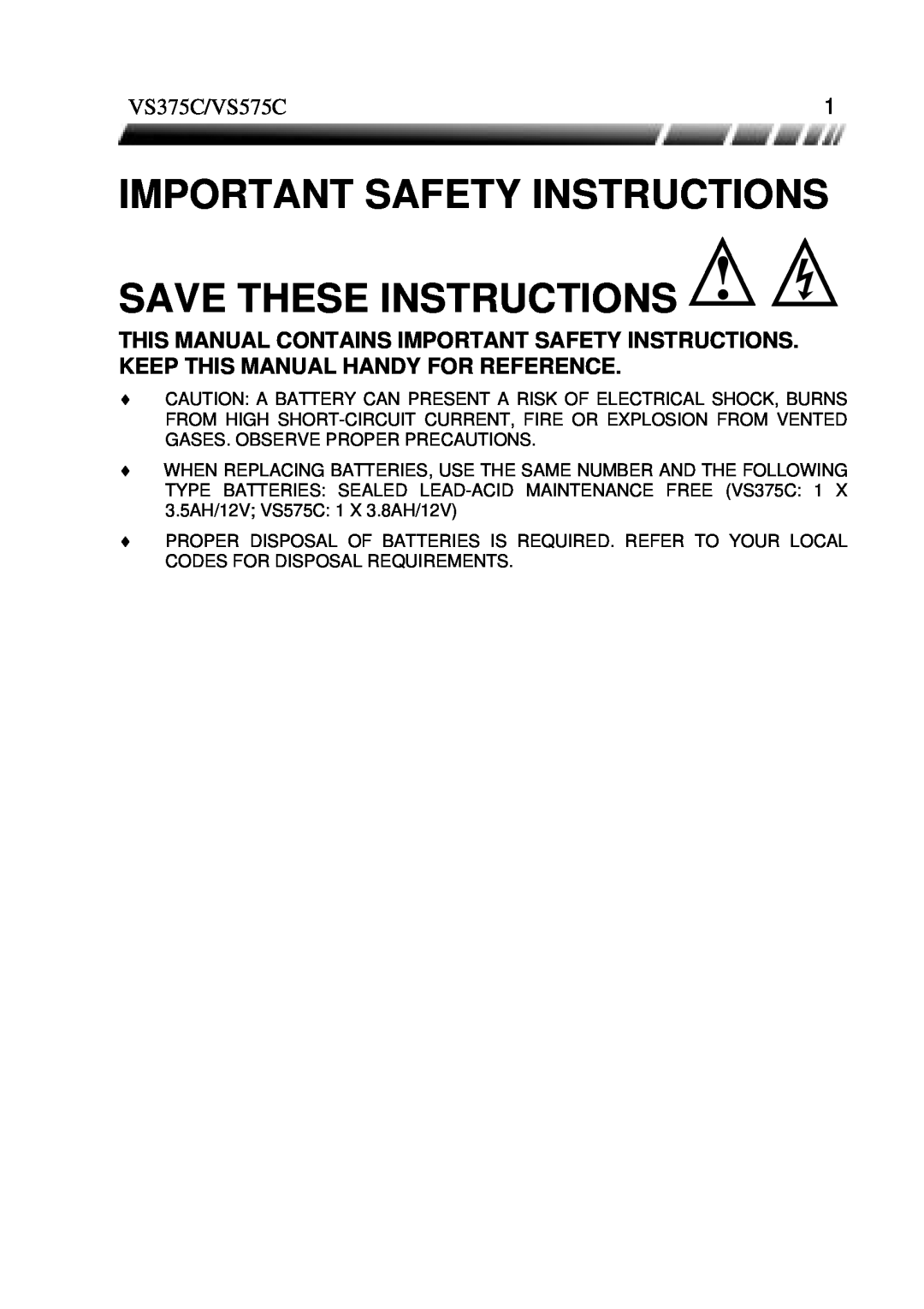 ViewSonic manual VS375C/VS575C, Important Safety Instructions Save These Instructions 