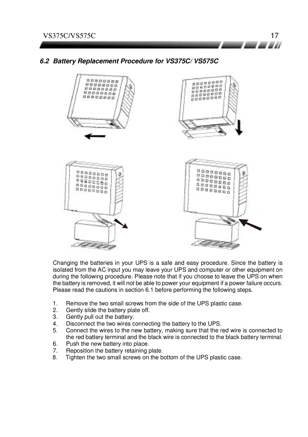 ViewSonic manual Battery Replacement Procedure for VS375C/ VS575C 