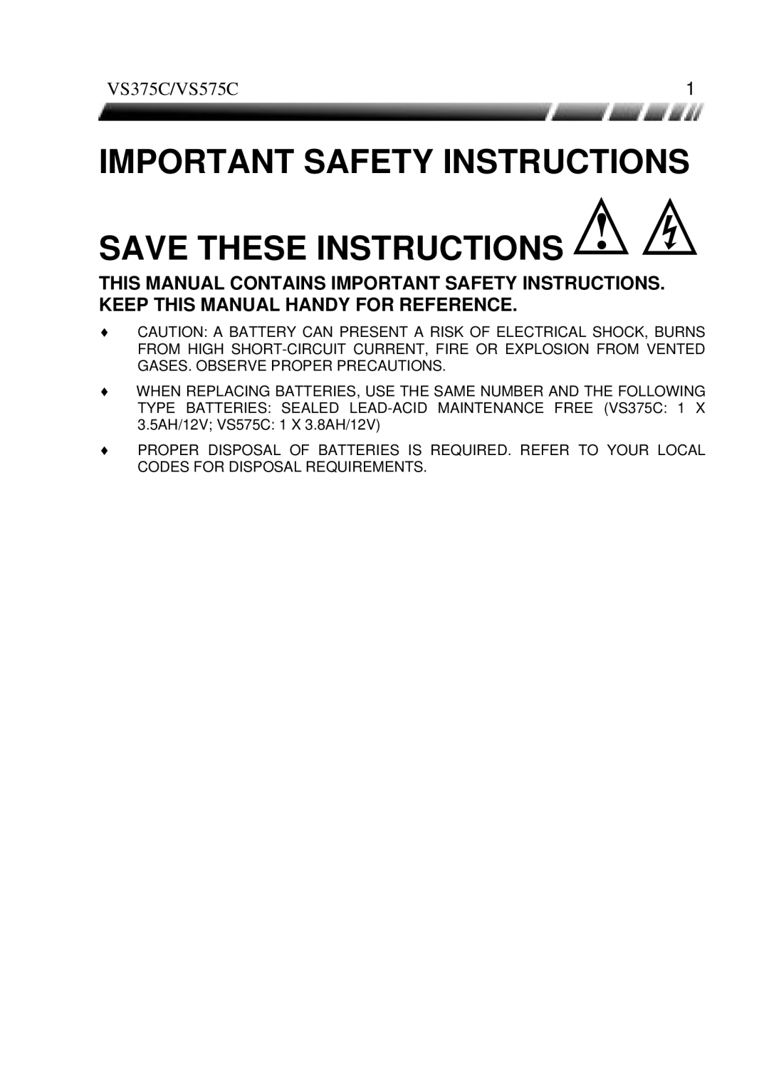 ViewSonic VS375C, VS575C manual Important Safety Instructions Save These Instructions 