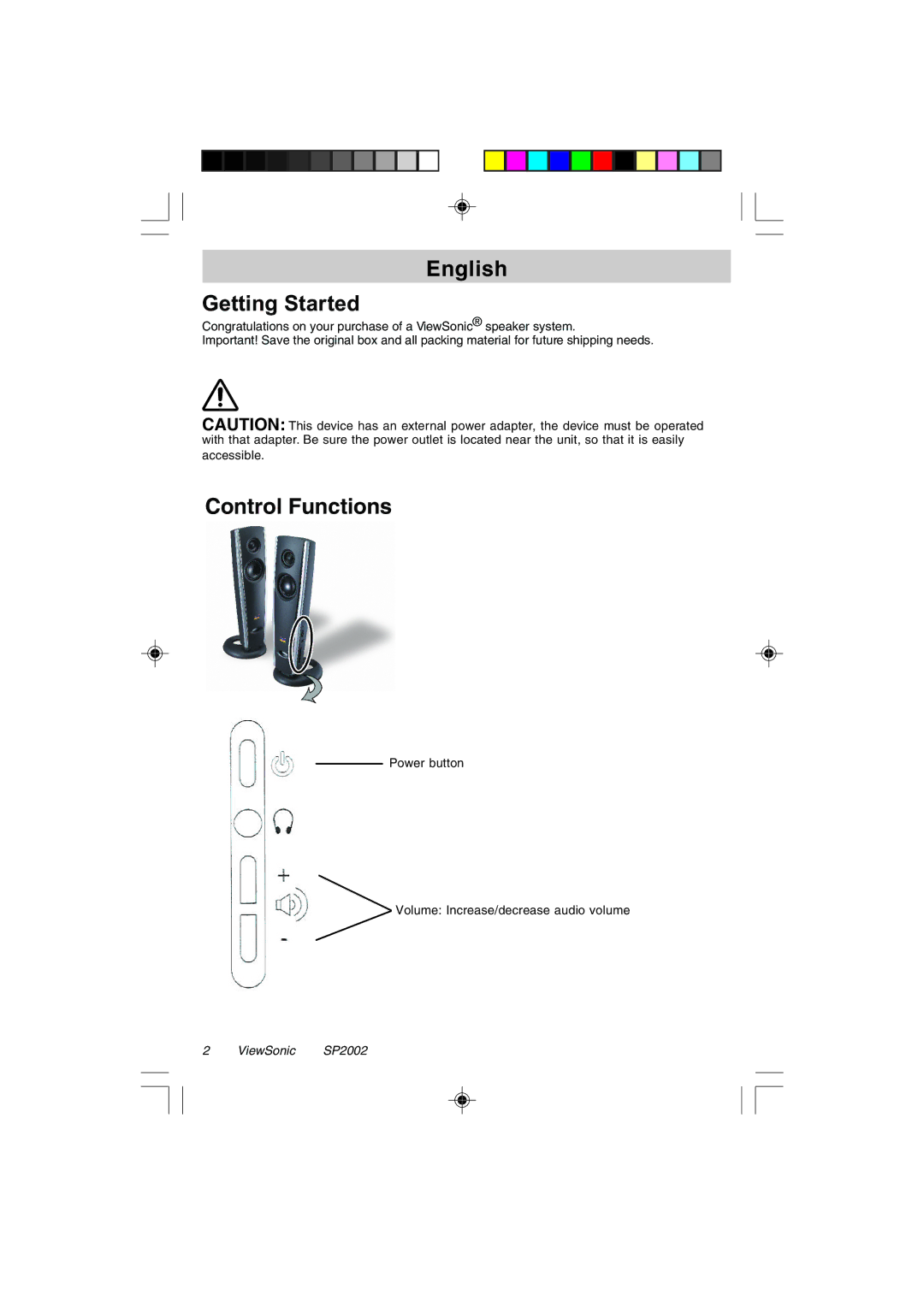 ViewSonic VSACC27951-1 specifications English Getting Started, Control Functions 