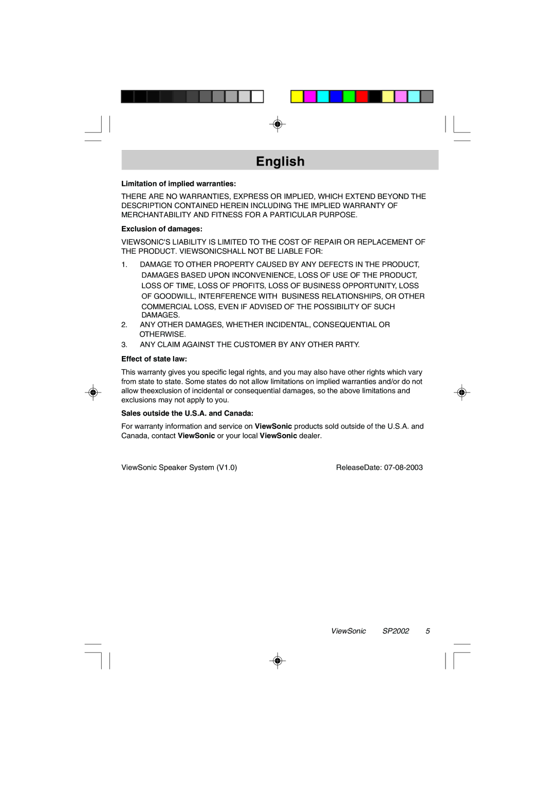 ViewSonic VSACC27951-1 specifications Limitation of implied warranties, Exclusion of damages, Effect of state law 