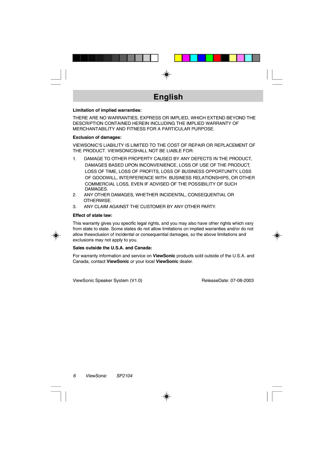 ViewSonic VSACC27952-1 specifications Limitation of implied warranties, Exclusion of damages, Effect of state law 