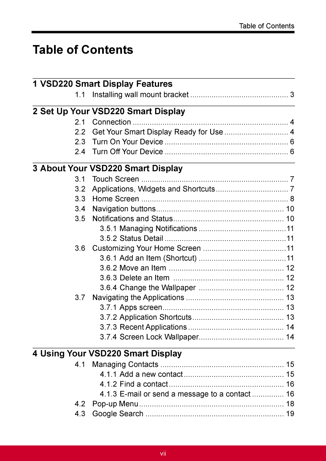 ViewSonic VSD220 manual Table of Contents 