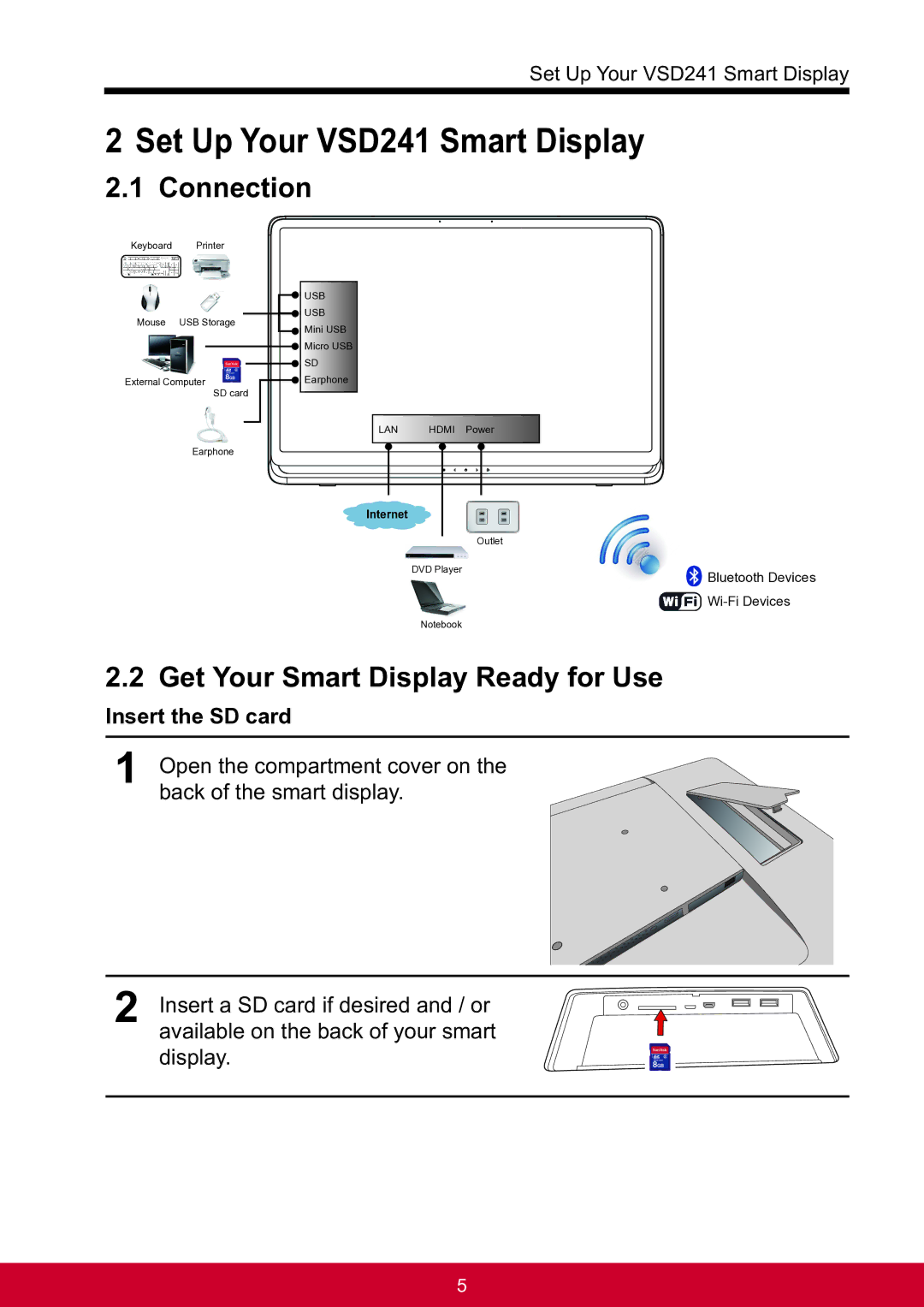 ViewSonic VSD241WTAUS0 manual Set Up Your VSD241 Smart Display, Connection, Get Your Smart Display Ready for Use 