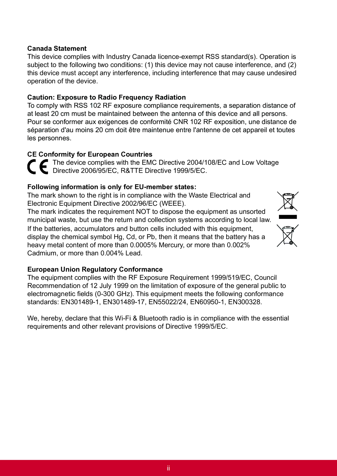 ViewSonic VSD241WTAUS0 manual Canada Statement 