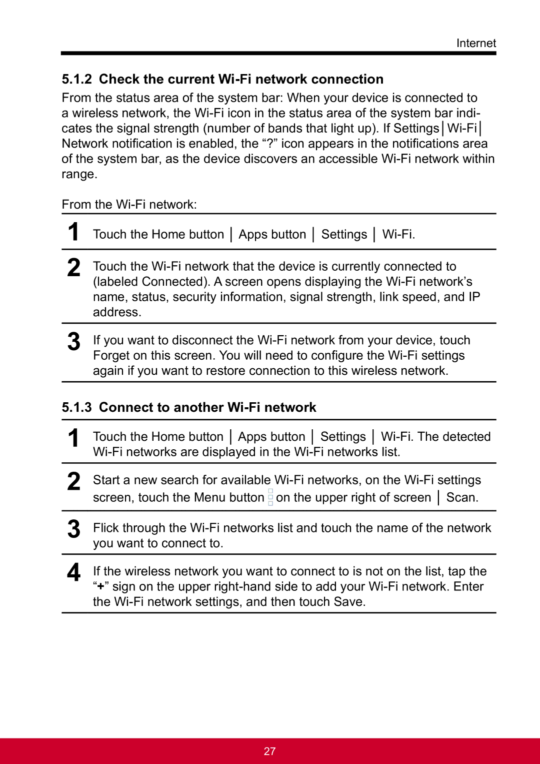 ViewSonic VSD241WTAUS0 manual Check the current Wi-Fi network connection, Connect to another Wi-Fi network 